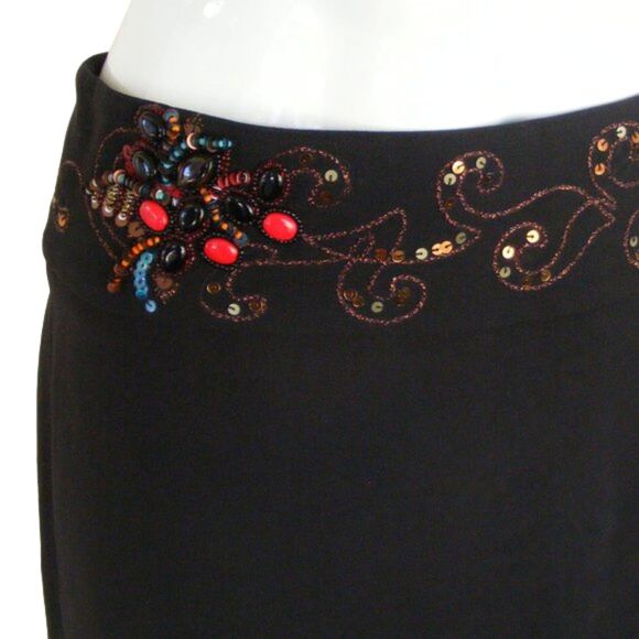 new CACHE Skirt, 30" Waist, Beaded waist, Back zip, Black, Mini, Lined - Picture 3 of 12